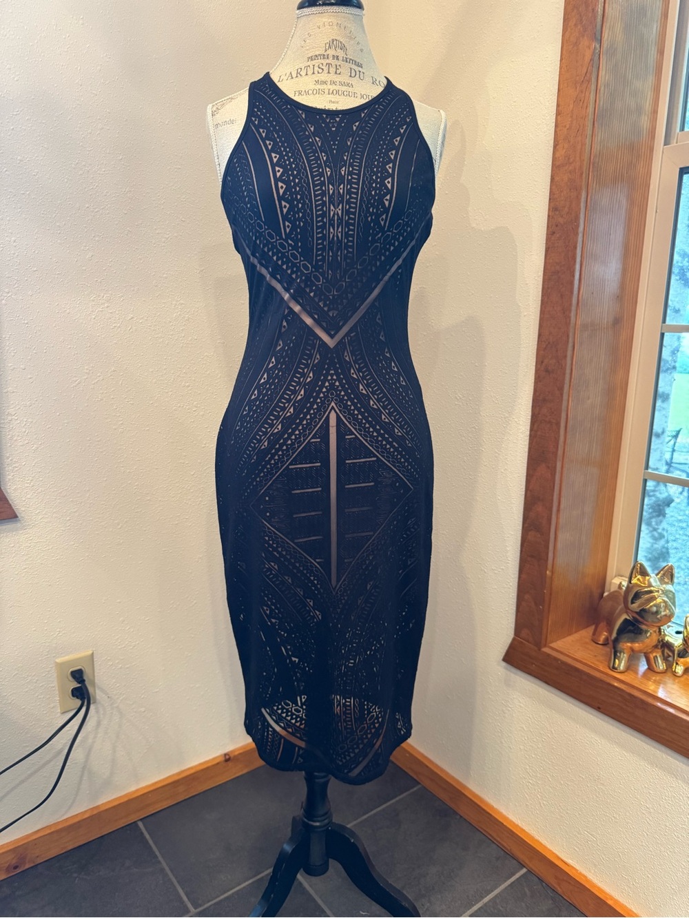 Mossimo Supply Co. Black Sleeveless Crochet Midi Dress with Sheer Insets